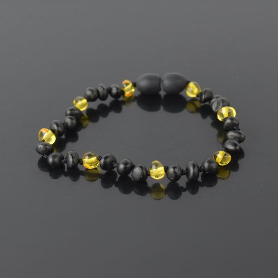 Amber teething bracelet baroque raw black yellow